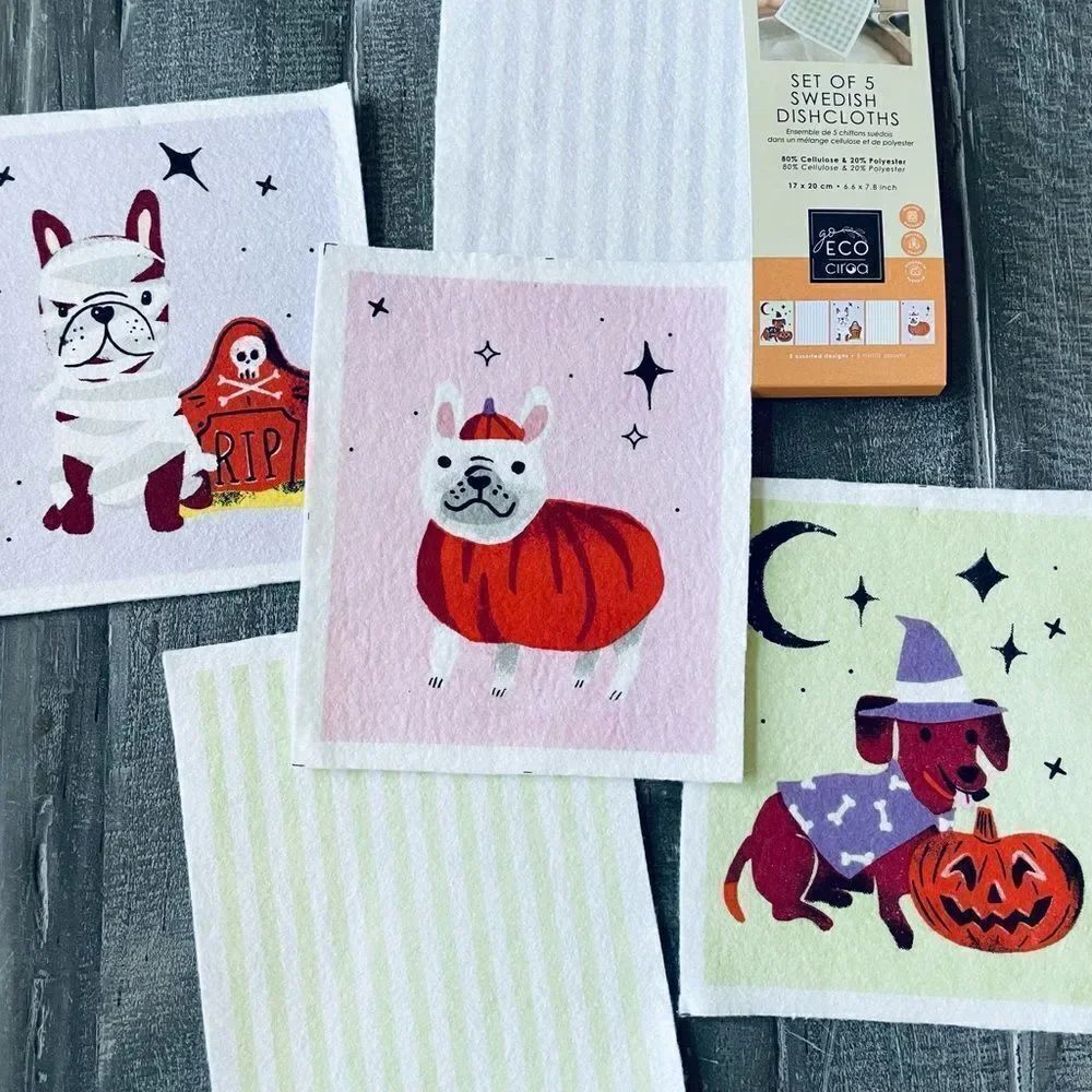 Swedish Dishcloths Set Halloween Dogs